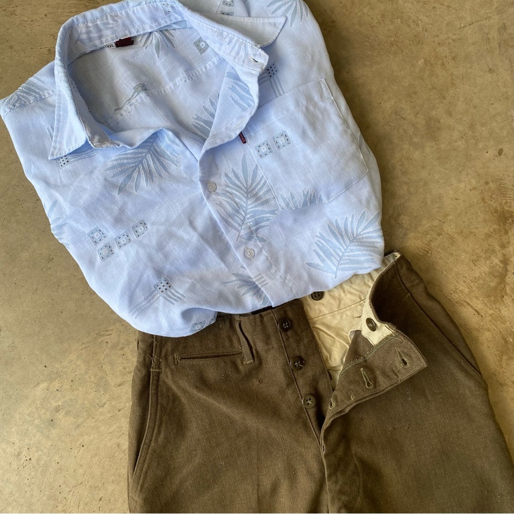 Vintage 80s Versace Dolm Hawaiian tropical linen button down shirt